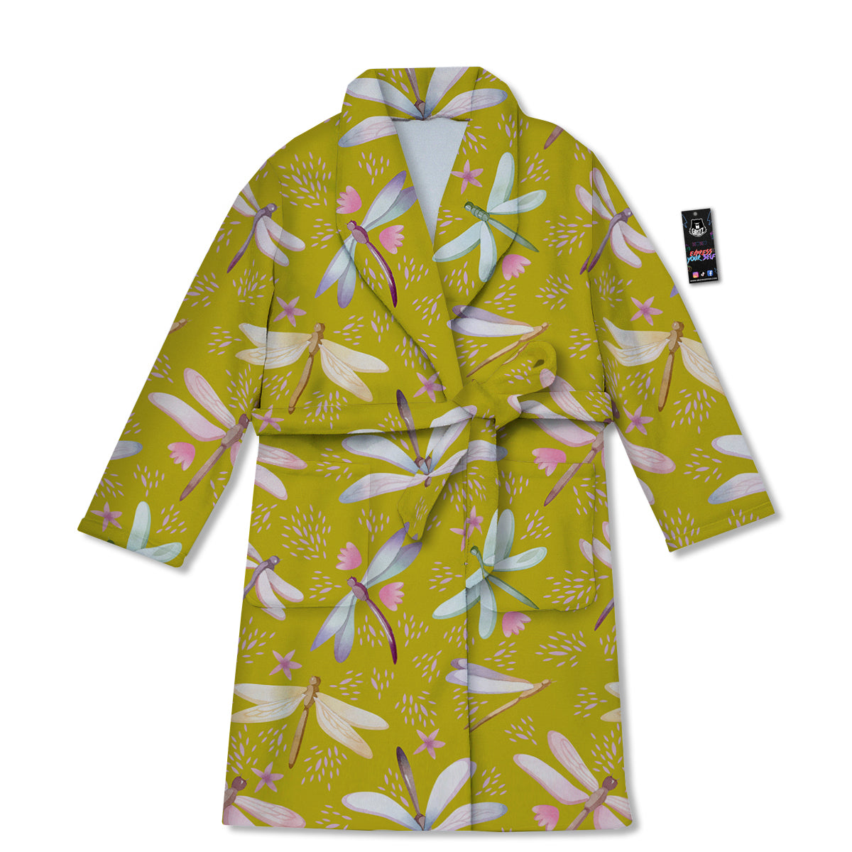 Dragonfly Yellow Watercolor Print Pattern Bathrobe-grizzshop
