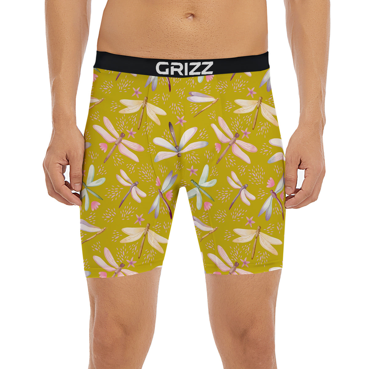 Dragonfly Yellow Watercolor Print Pattern Boxer Briefs-grizzshop