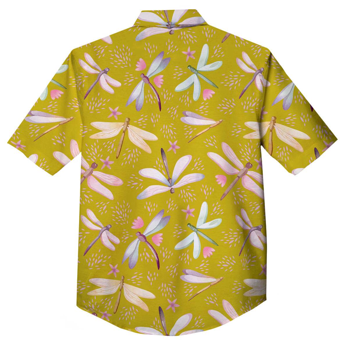 Dragonfly Yellow Watercolor Print Pattern Button Up Shirt-grizzshop