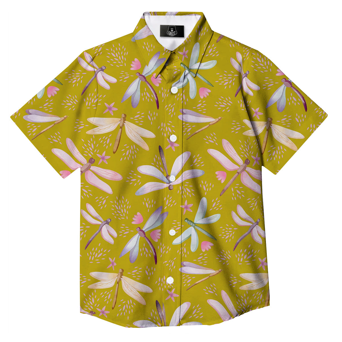Dragonfly Yellow Watercolor Print Pattern Button Up Shirt-grizzshop