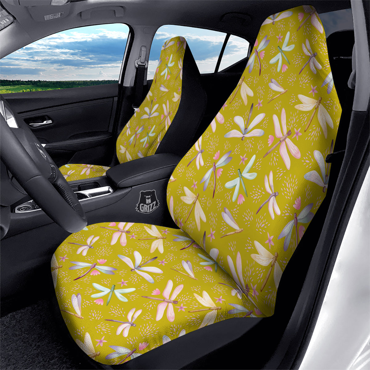 Dragonfly Yellow Watercolor Print Pattern Car Seat Covers-grizzshop