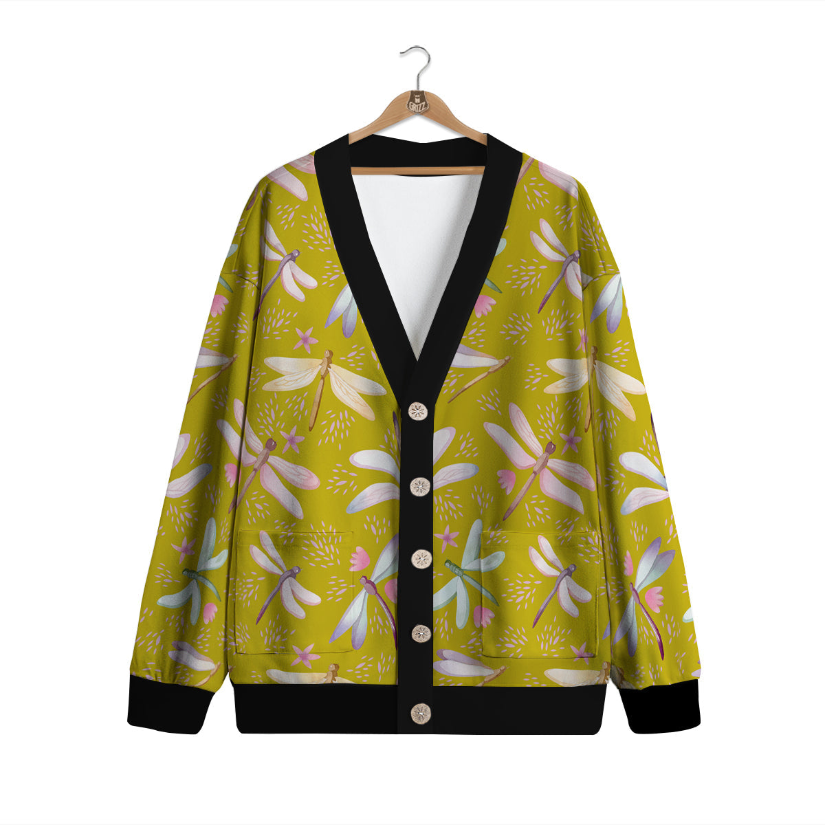 Dragonfly Yellow Watercolor Print Pattern Cardigan-grizzshop