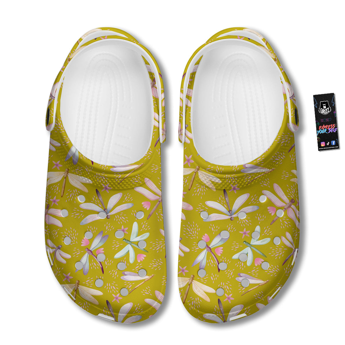 Dragonfly Yellow Watercolor Print Pattern Clog-grizzshop