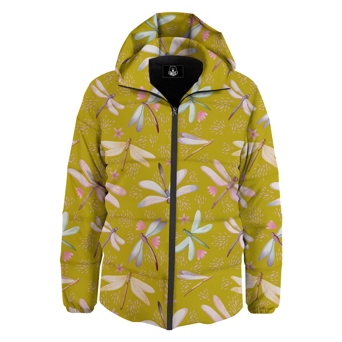 Dragonfly Yellow Watercolor Print Pattern Down Jacket-grizzshop