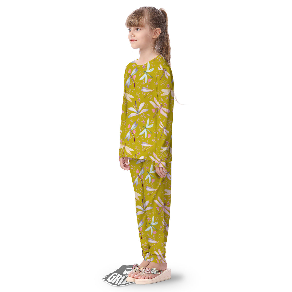 Dragonfly Yellow Watercolor Print Pattern Kid's Pajamas-grizzshop