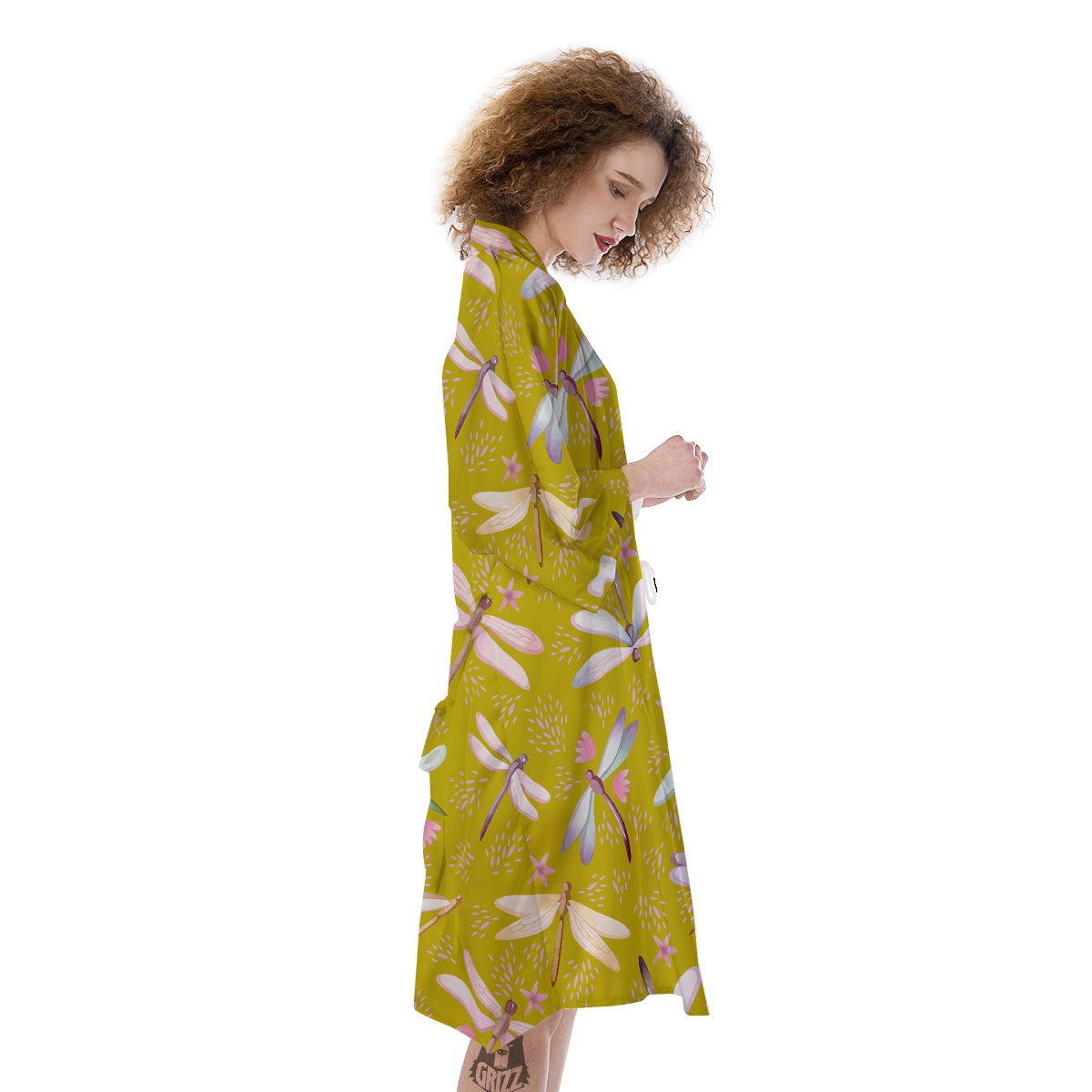 Dragonfly Yellow Watercolor Print Pattern Kimono-grizzshop