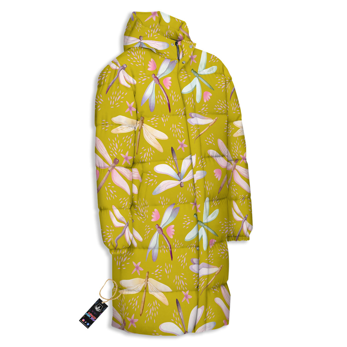 Dragonfly Yellow Watercolor Print Pattern Long Down Jacket-grizzshop