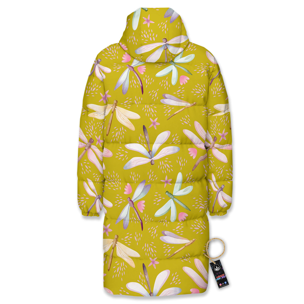 Dragonfly Yellow Watercolor Print Pattern Long Down Jacket-grizzshop