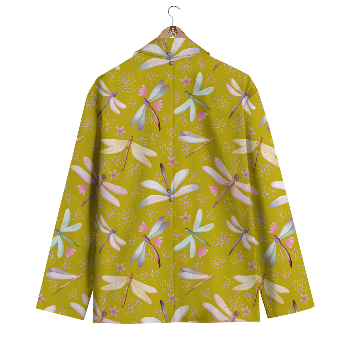 Dragonfly Yellow Watercolor Print Pattern Men's Blazer-grizzshop