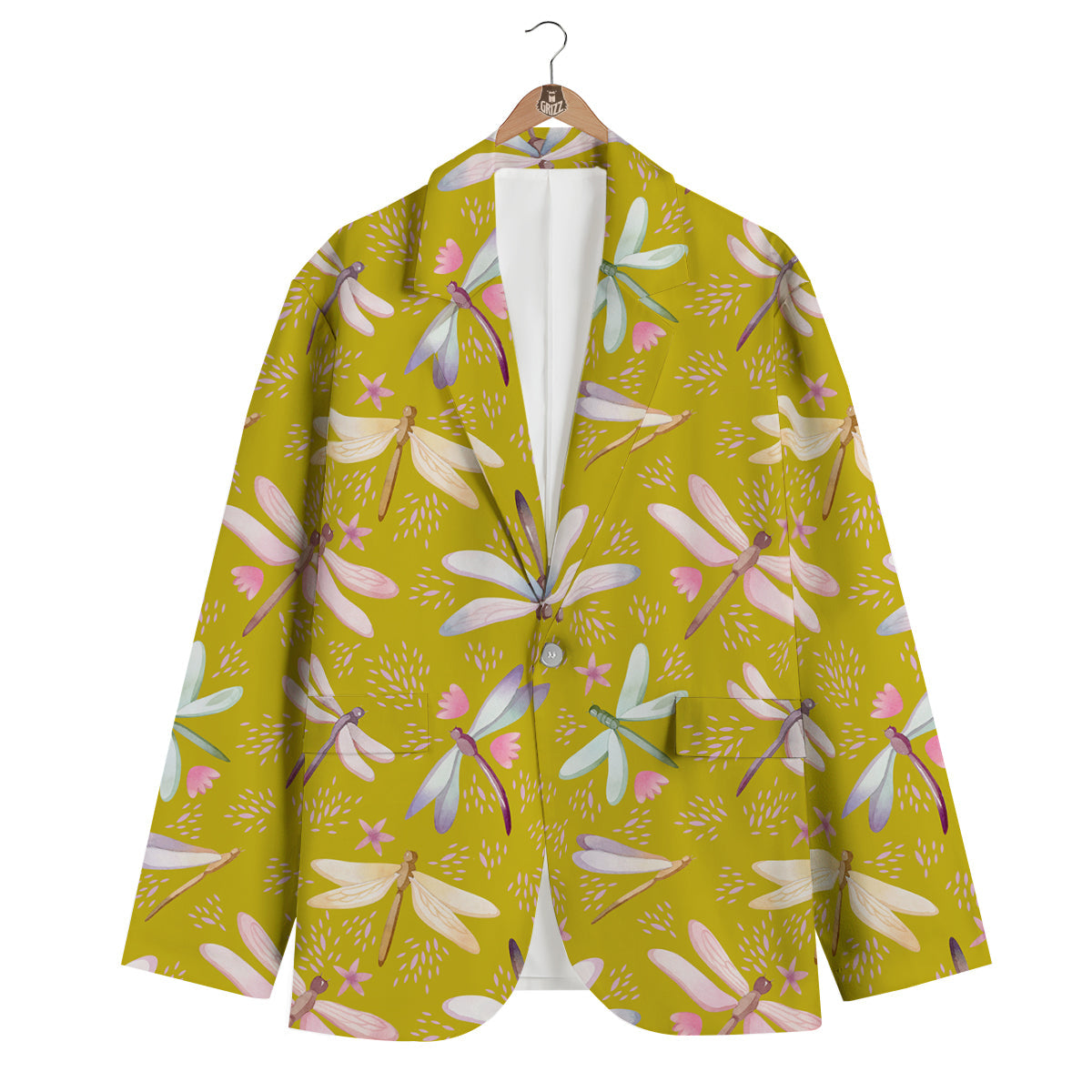 Dragonfly Yellow Watercolor Print Pattern Men's Blazer-grizzshop