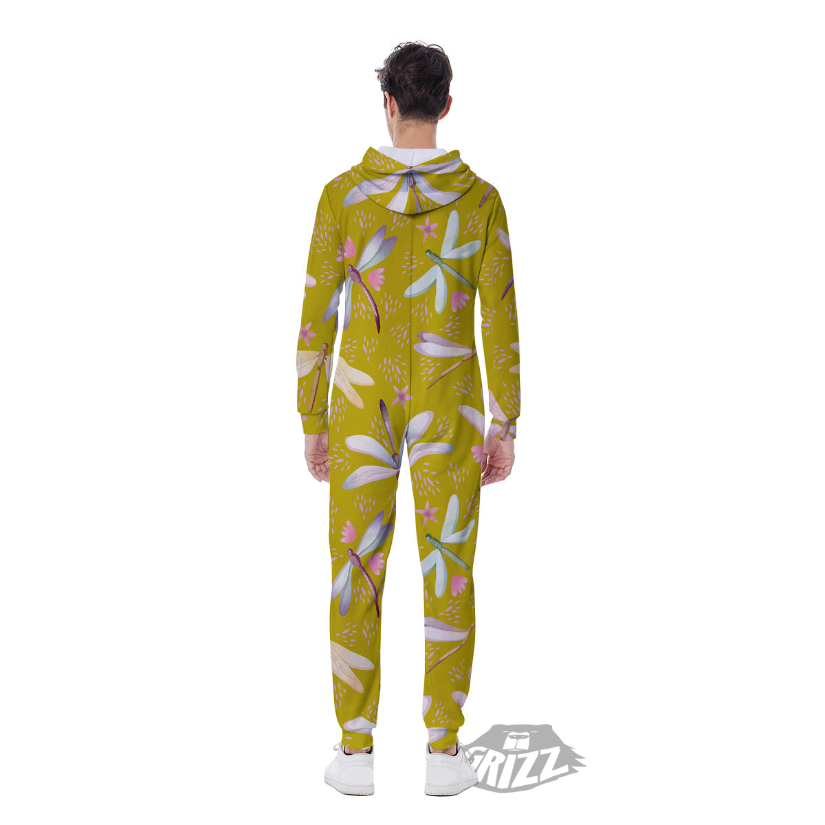 Dragonfly Yellow Watercolor Print Pattern Men's Jumpsuit-grizzshop