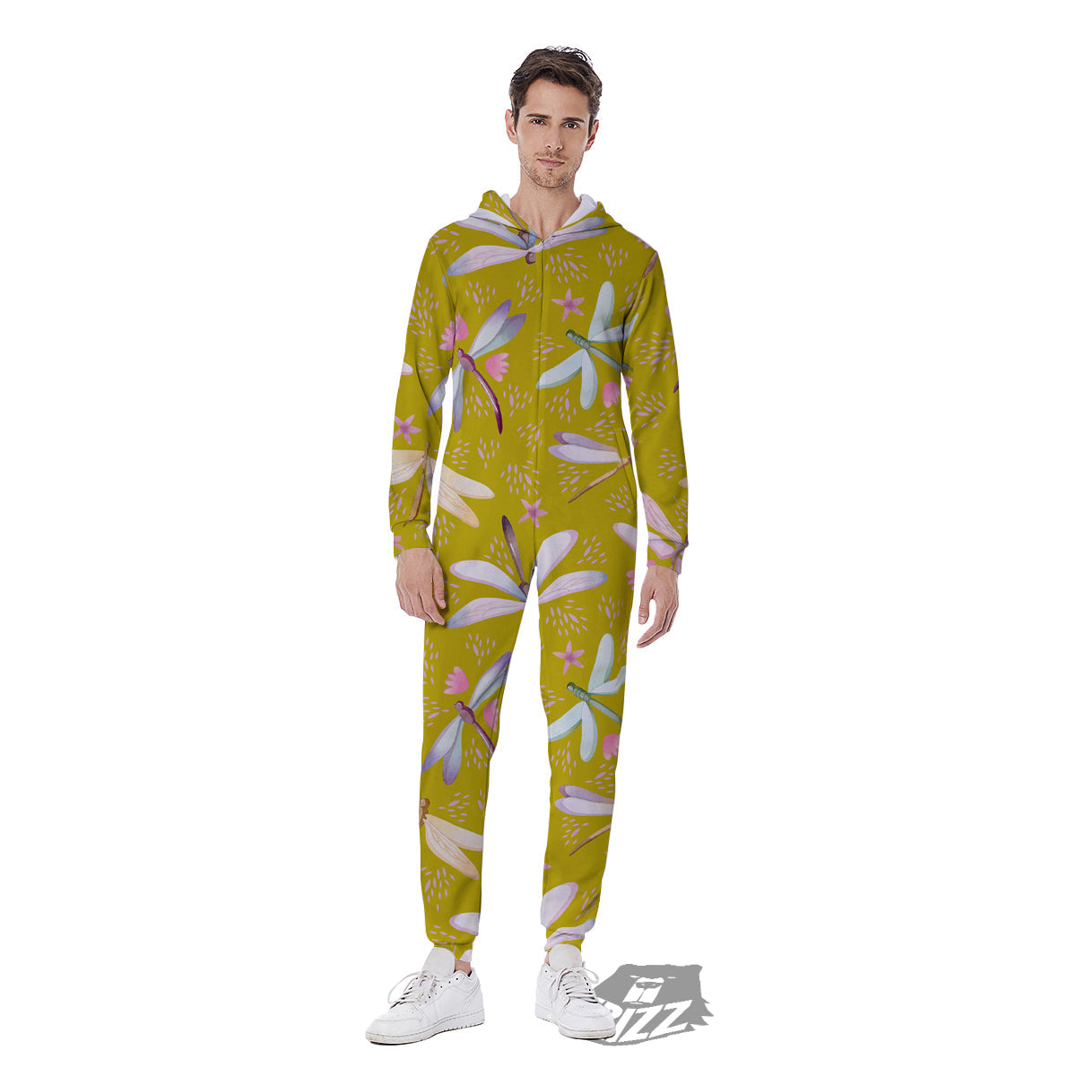 Dragonfly Yellow Watercolor Print Pattern Men's Jumpsuit-grizzshop
