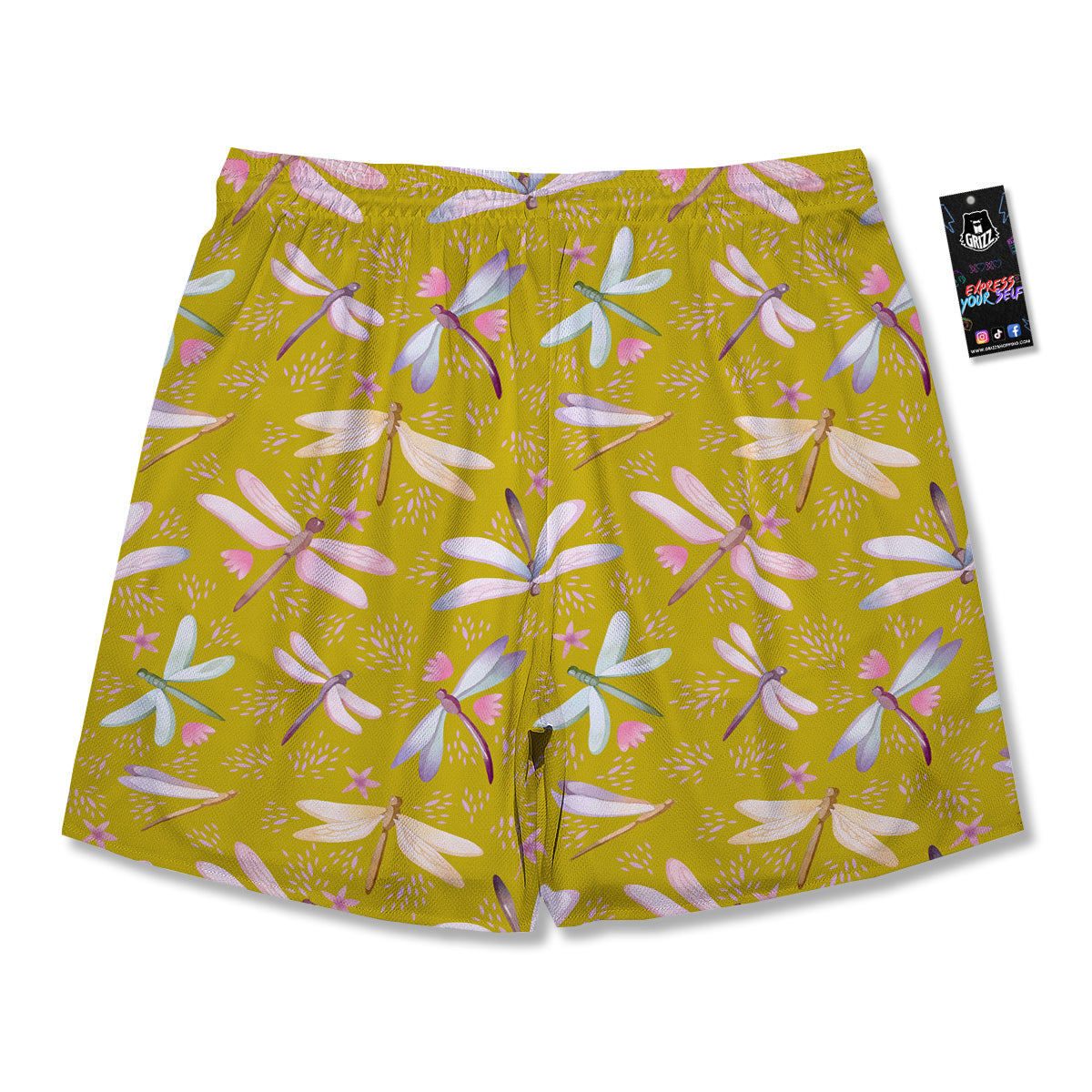 Dragonfly Yellow Watercolor Print Pattern Men's Running Shorts-grizzshop