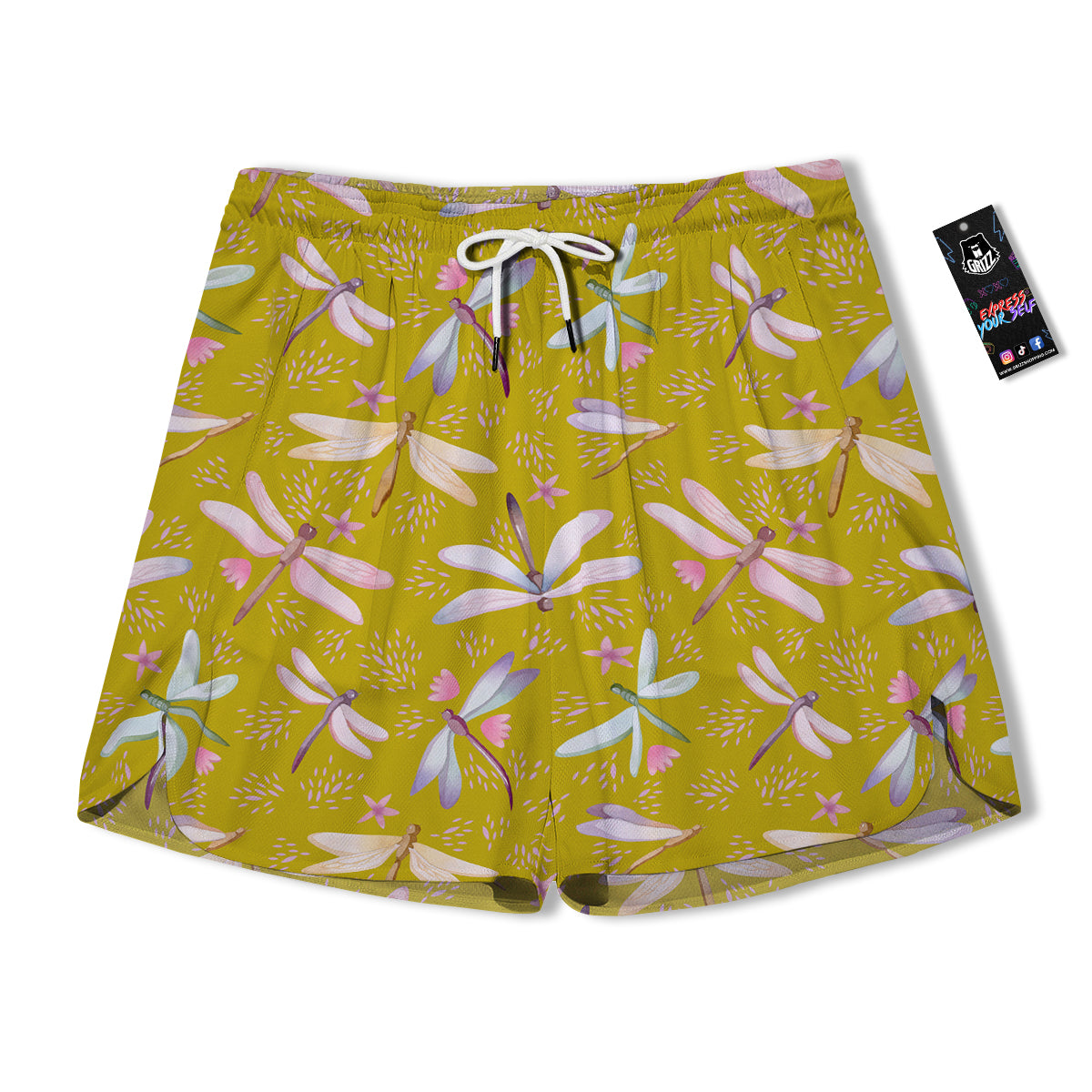 Dragonfly Yellow Watercolor Print Pattern Men's Running Shorts-grizzshop