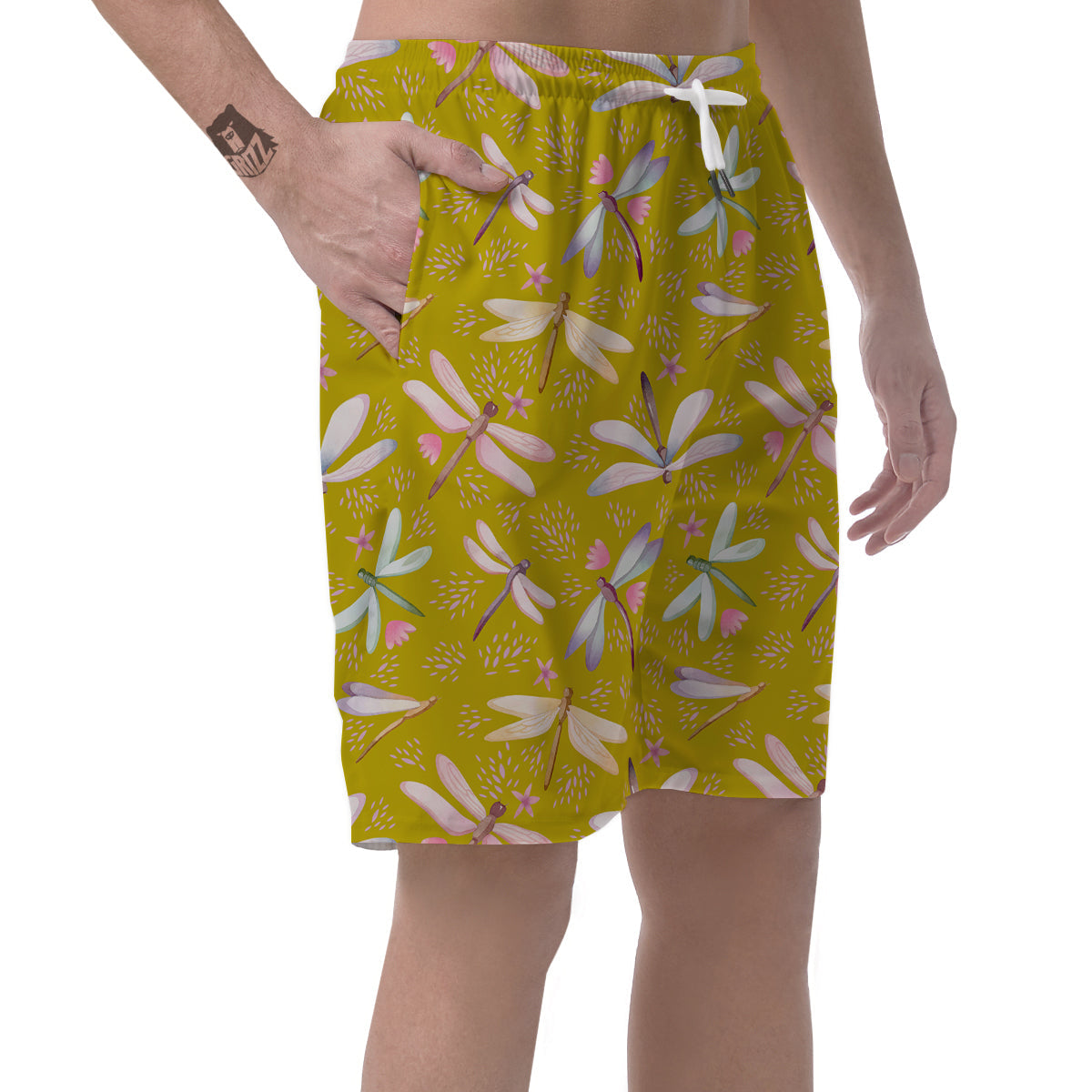 Dragonfly Yellow Watercolor Print Pattern Men's Shorts-grizzshop