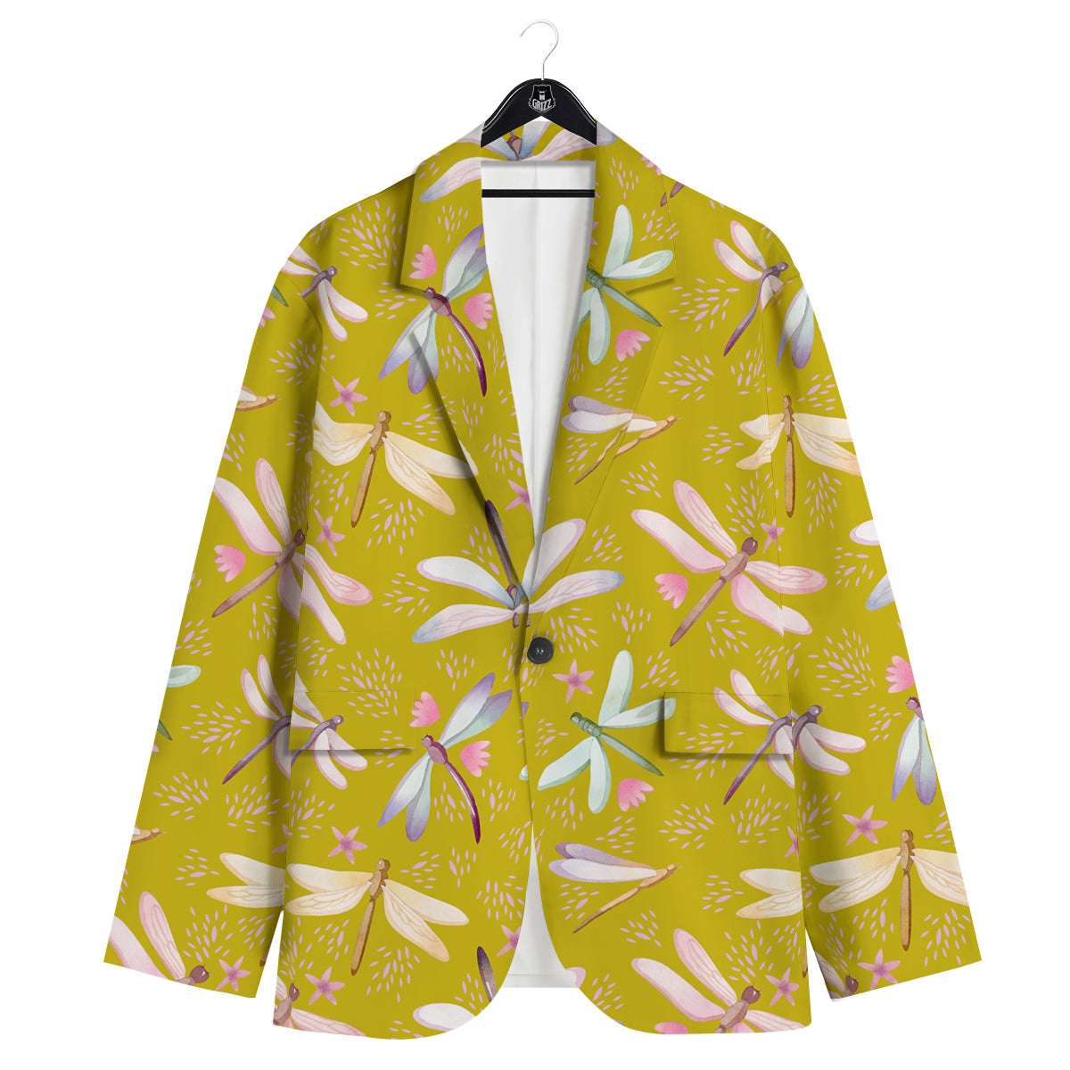 Dragonfly Yellow Watercolor Print Pattern Men's Sport Coat-grizzshop