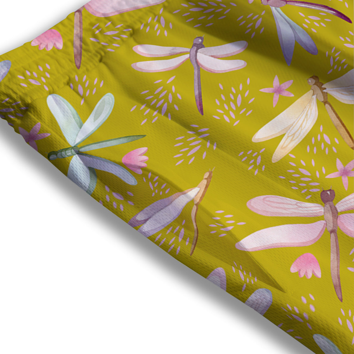 Dragonfly Yellow Watercolor Print Pattern Mesh Shorts