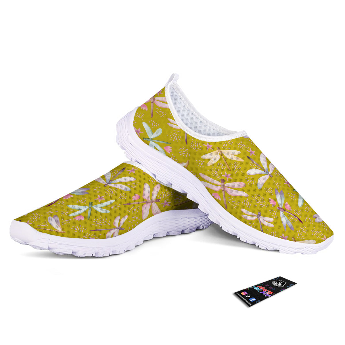 Dragonfly Yellow Watercolor Print Pattern Nurse Shoes-grizzshop