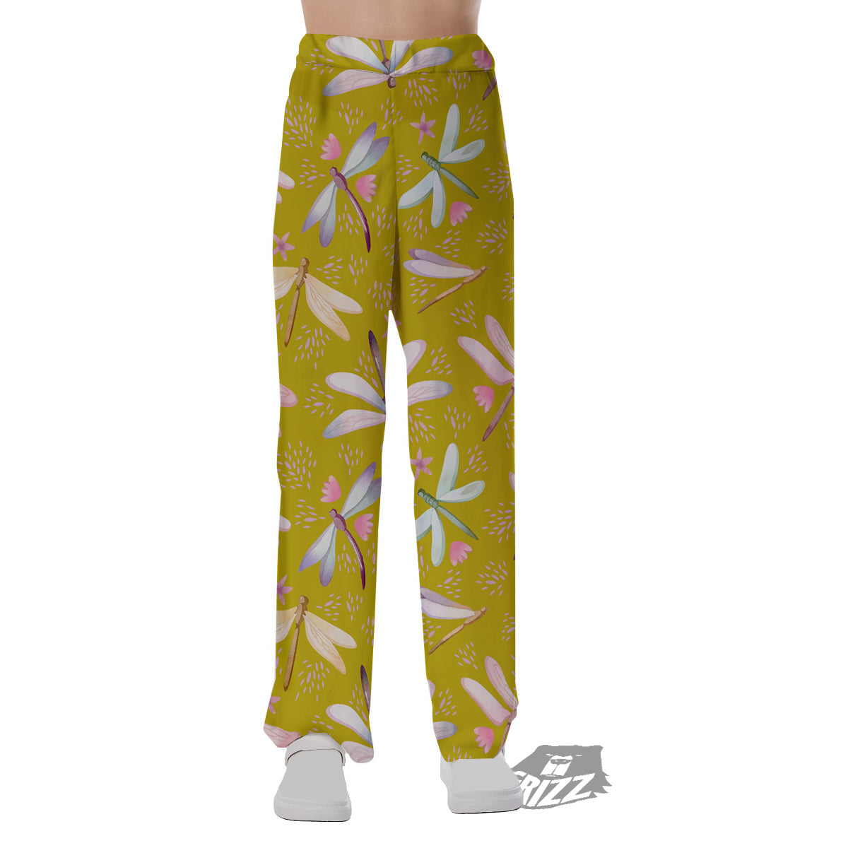 Dragonfly Yellow Watercolor Print Pattern Pajama Pants-grizzshop