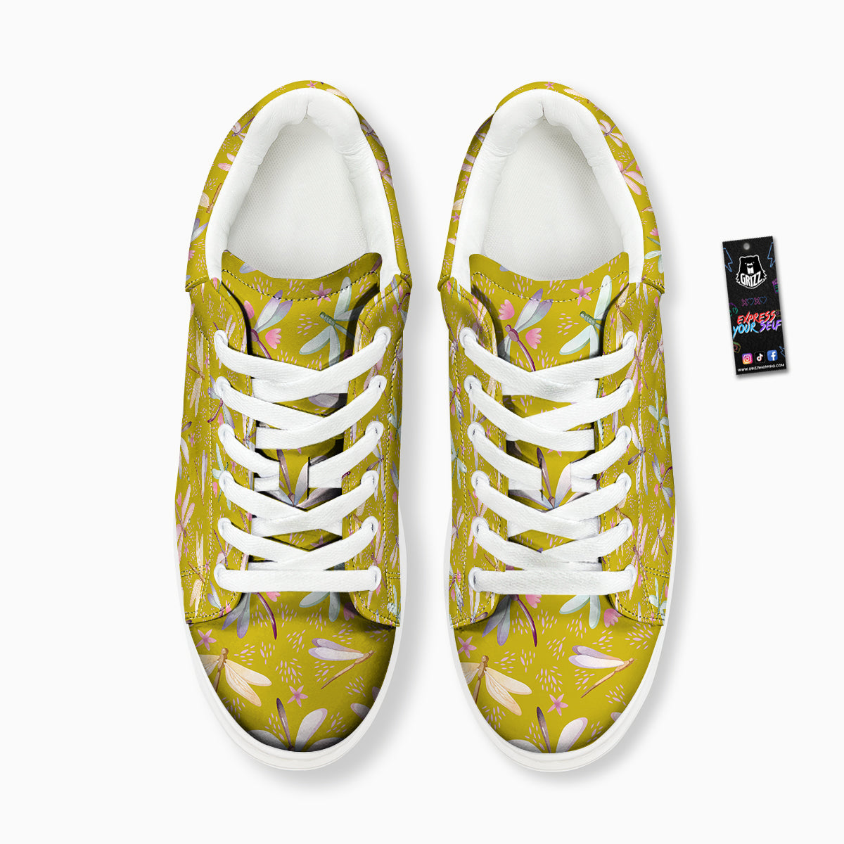 Dragonfly Yellow Watercolor Print Pattern Platform Shoes-grizzshop