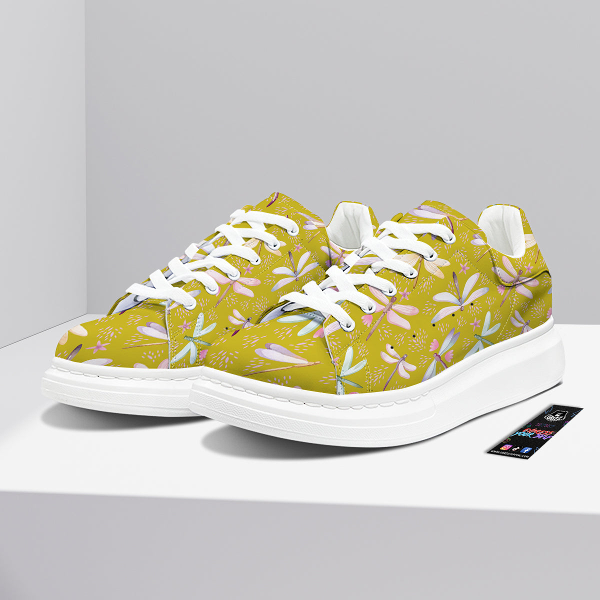 Dragonfly Yellow Watercolor Print Pattern Platform Shoes-grizzshop
