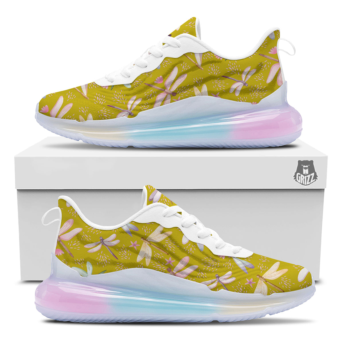 Dragonfly Yellow Watercolor Print Pattern Running Sneakers-grizzshop