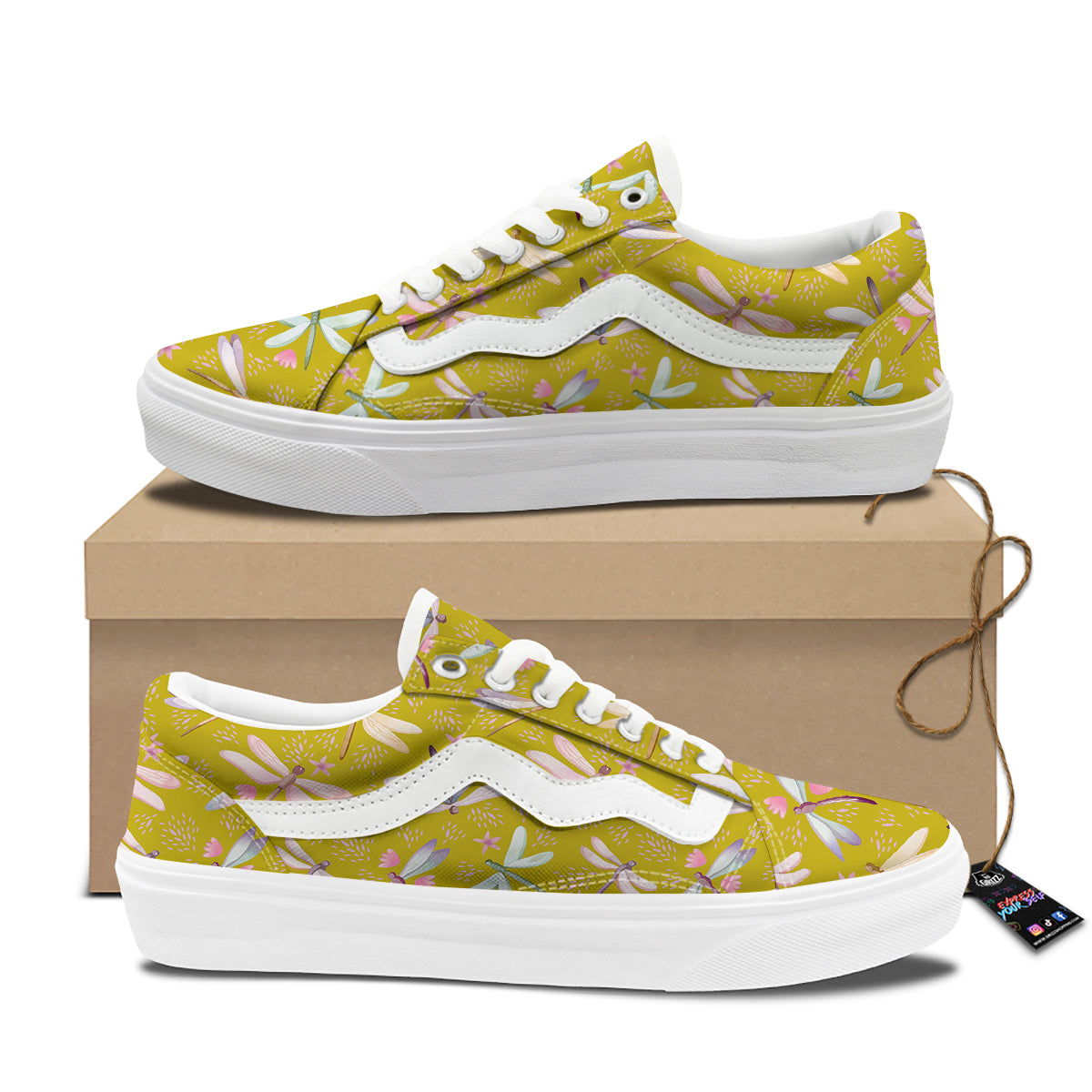 Dragonfly Yellow Watercolor Print Pattern Skate Shoes-grizzshop
