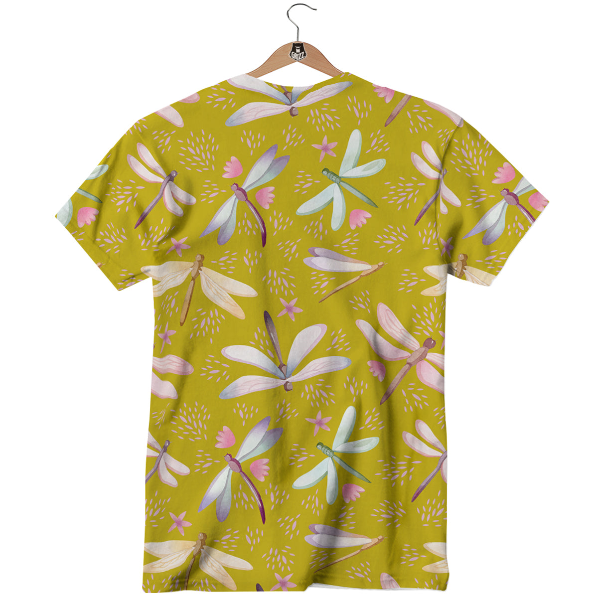 Dragonfly Yellow Watercolor Print Pattern T-Shirt-grizzshop