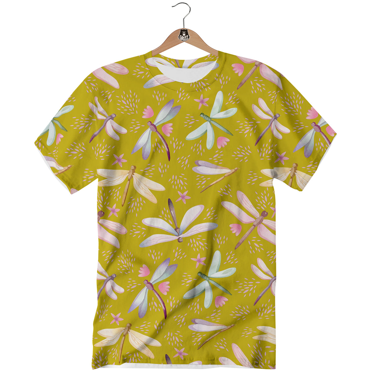 Dragonfly Yellow Watercolor Print Pattern T-Shirt-grizzshop