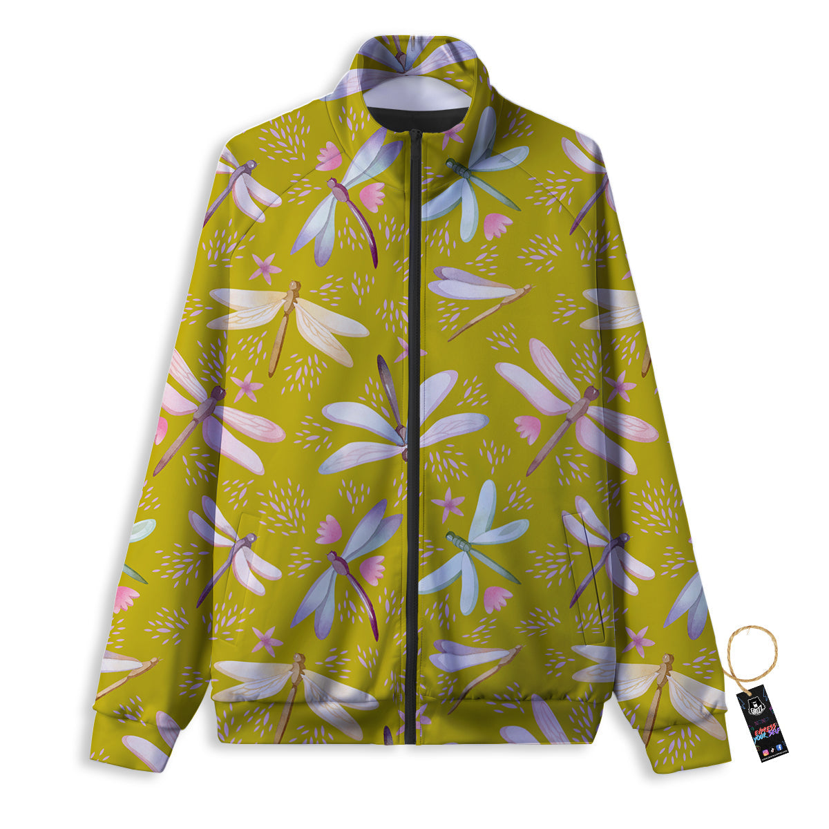 Dragonfly Yellow Watercolor Print Pattern Track Jacket-grizzshop