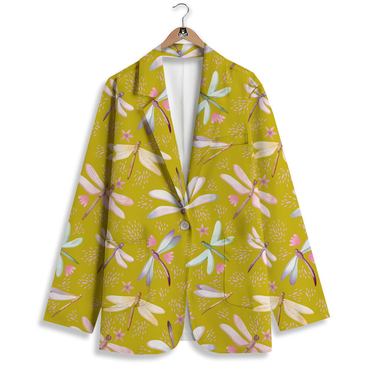 Dragonfly Yellow Watercolor Print Pattern Women's Blazer-grizzshop