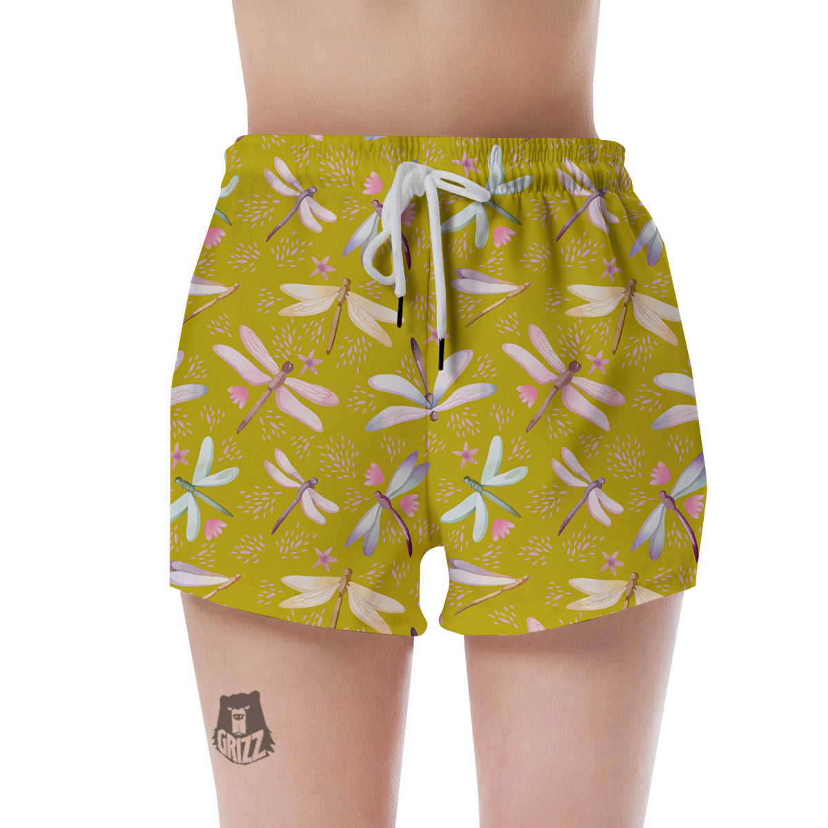 Dragonfly Yellow Watercolor Print Pattern Women's Shorts-grizzshop