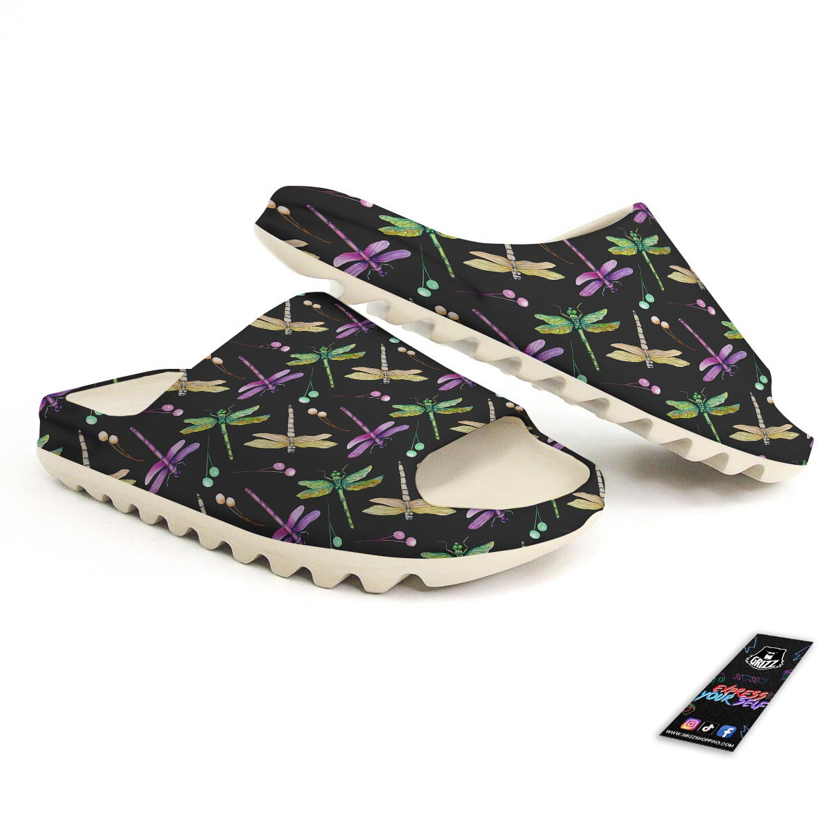 Dragonfly Black Purple And Teal Print Pattern Sandals-grizzshop