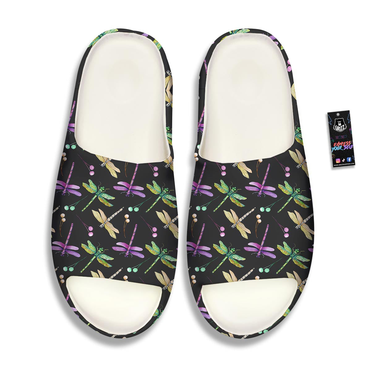 Dragonfly Black Purple And Teal Print Pattern Sandals-grizzshop