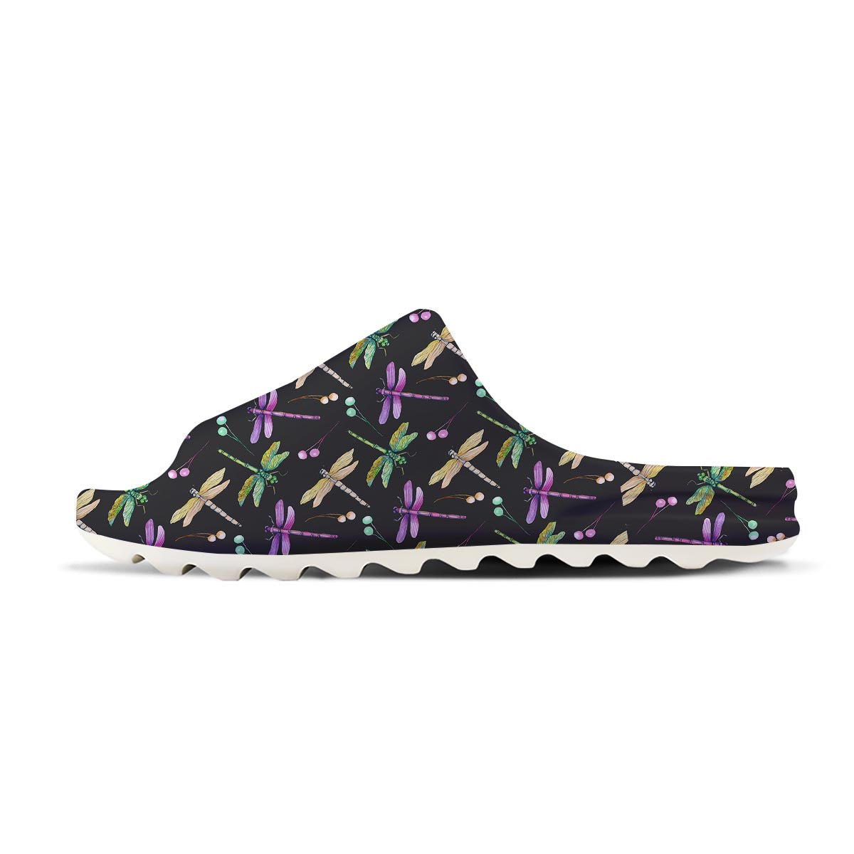 Dragonfly Black Purple And Teal Print Pattern Sandals-grizzshop