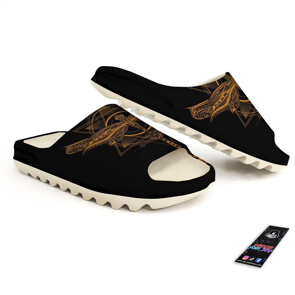 Dragonfly Boho Gold Print Sandals-grizzshop