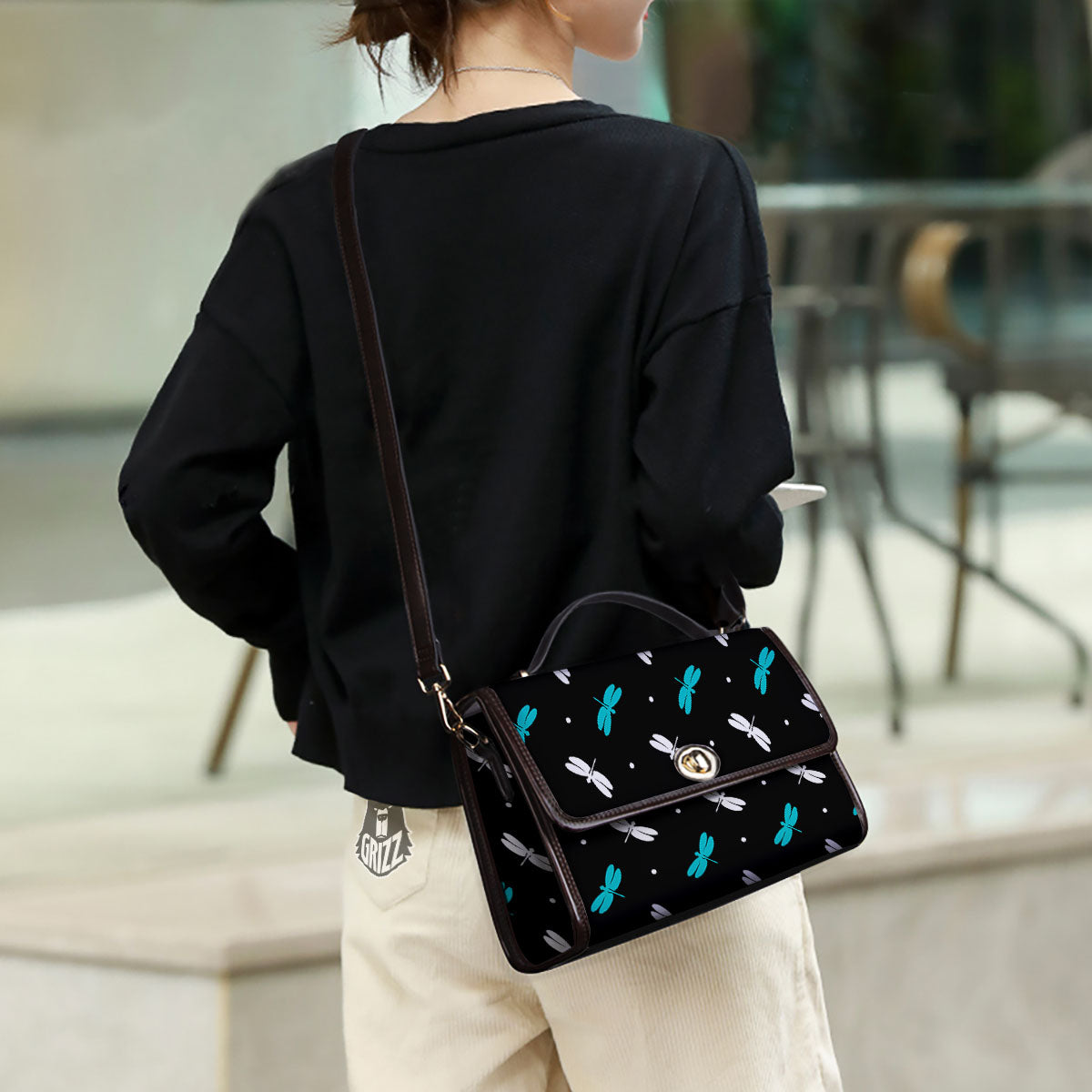 Dragonfly Polka Dot Print Pattern Women's Satchel Bag