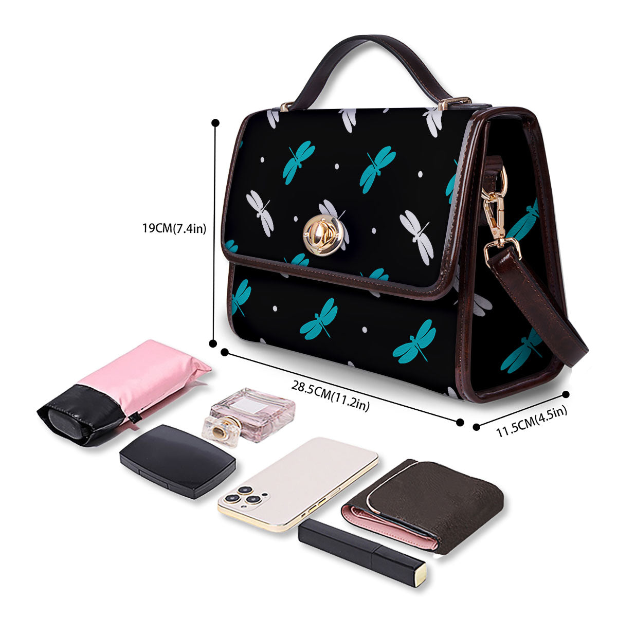 Dragonfly Polka Dot Print Pattern Women's Satchel Bag