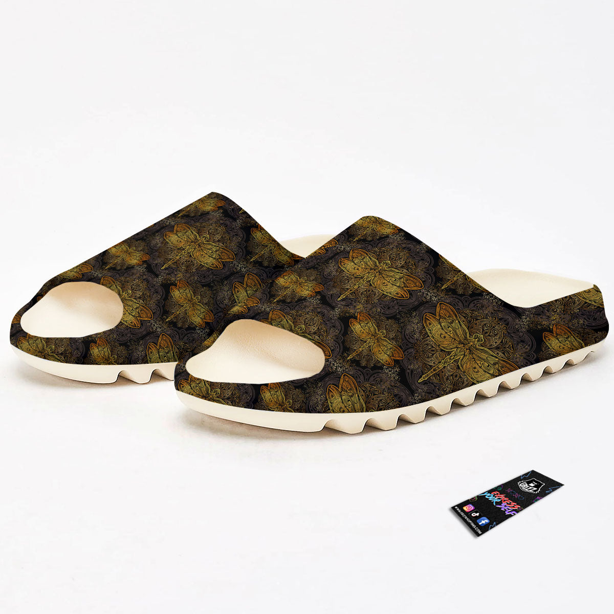 Dragonfly Spiritual Golden Print Sandals-grizzshop