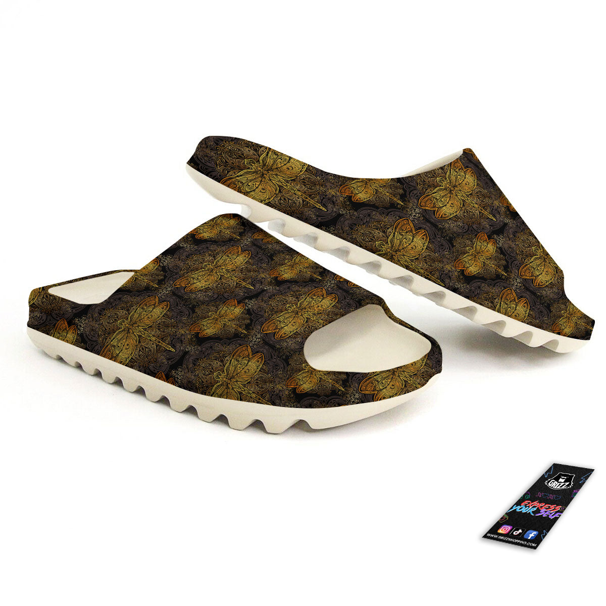 Dragonfly Spiritual Golden Print Sandals-grizzshop