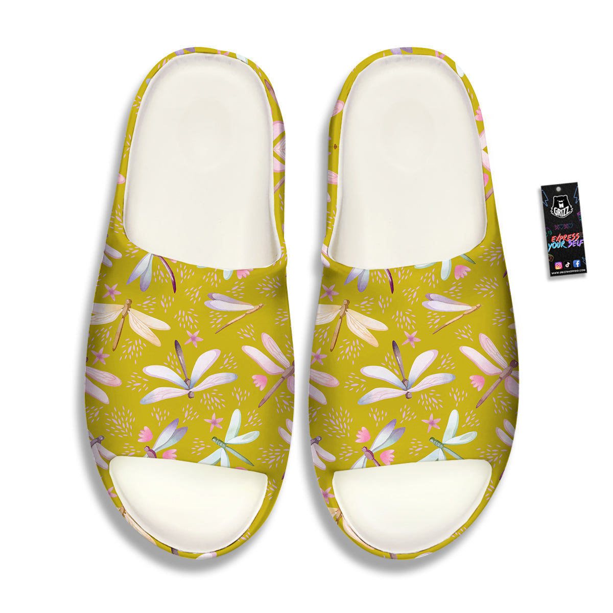 Dragonfly Yellow Watercolor Print Pattern Sandals-grizzshop