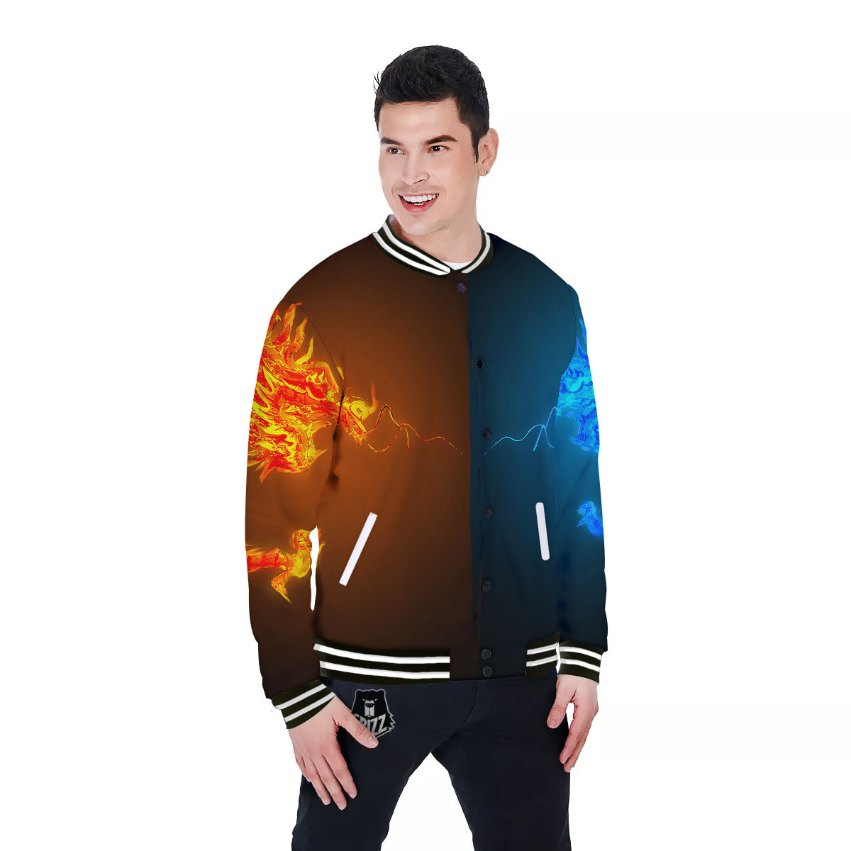 Dragons Ice And Fire Print Baseball Jacket-grizzshop