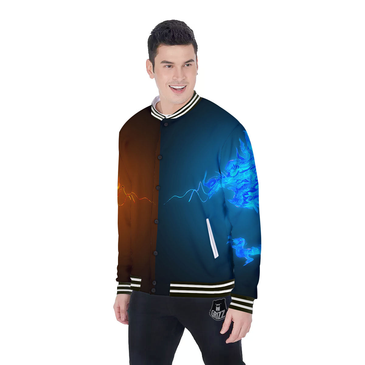 Dragons Ice And Fire Print Baseball Jacket-grizzshop