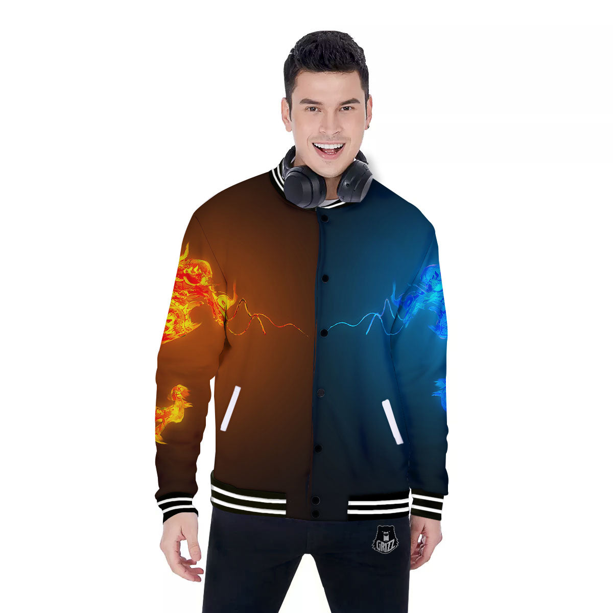 Dragons Ice And Fire Print Baseball Jacket-grizzshop