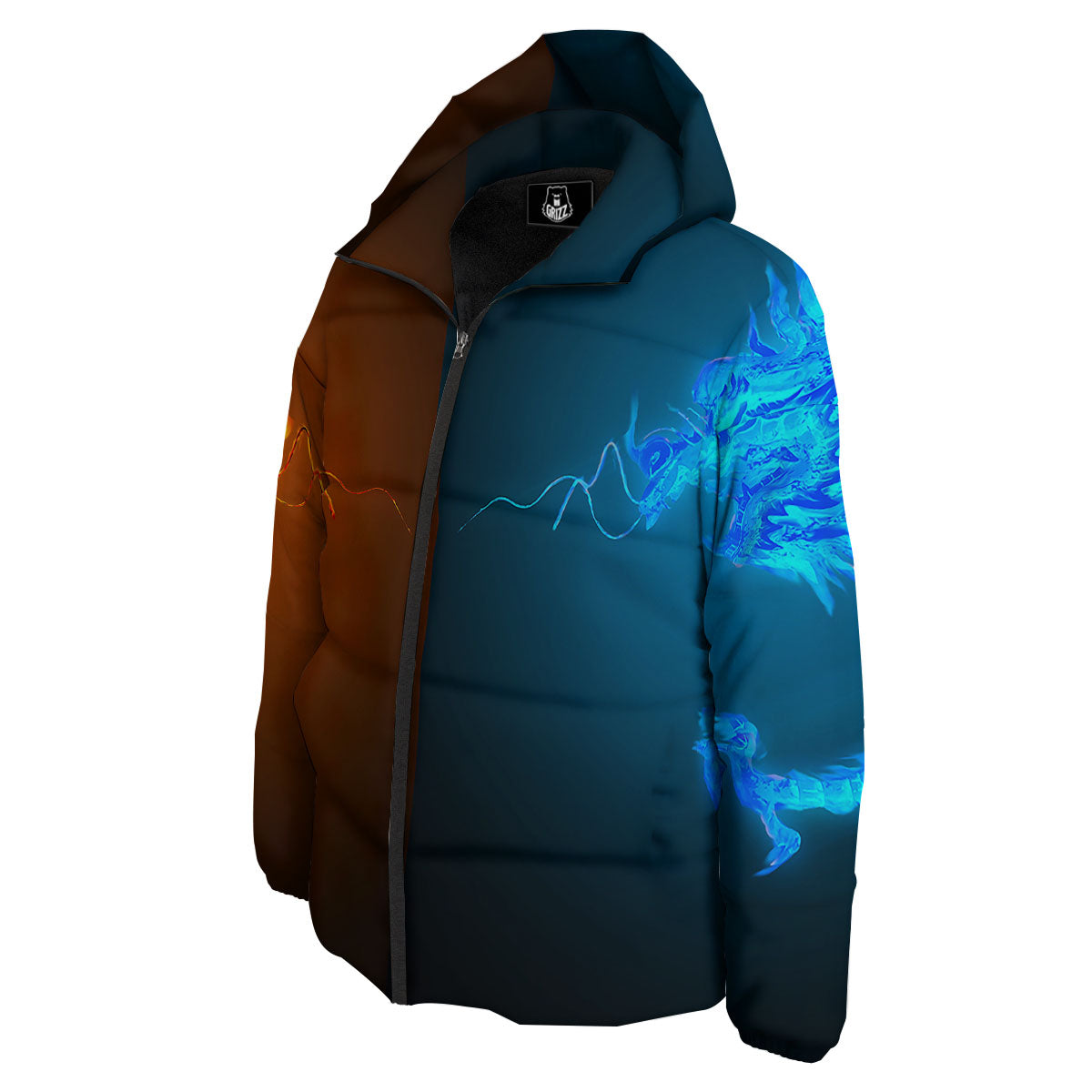 Dragons Ice And Fire Print Down Jacket-grizzshop