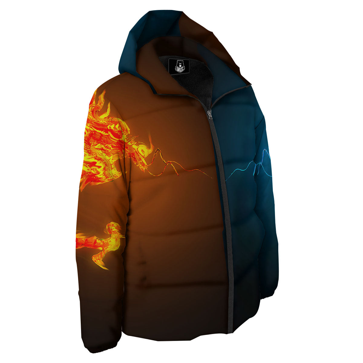Dragons Ice And Fire Print Down Jacket-grizzshop