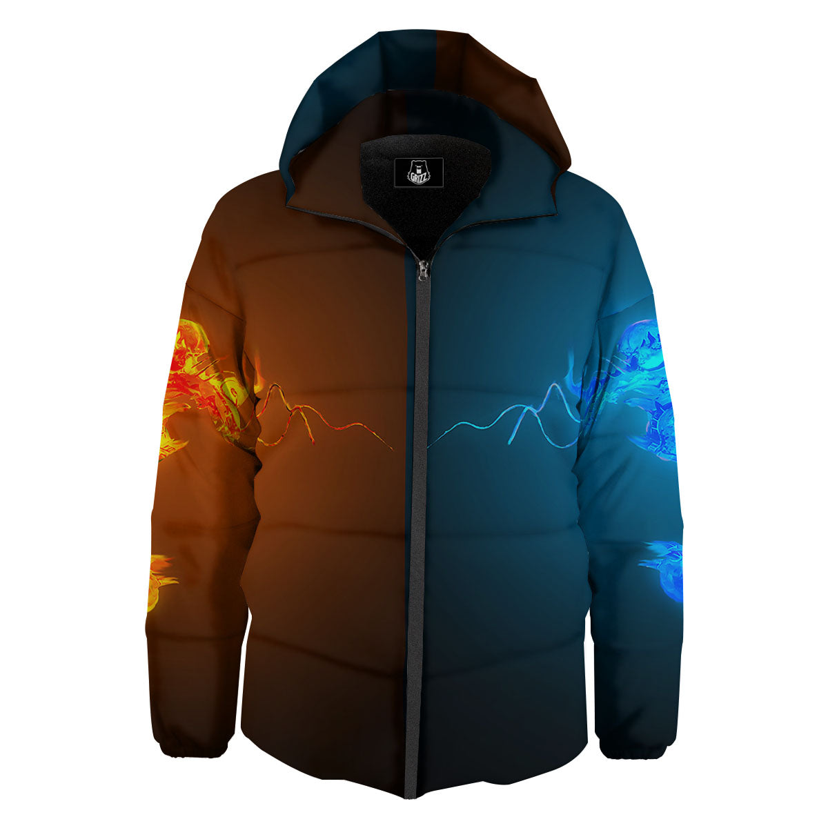 Dragons Ice And Fire Print Down Jacket-grizzshop