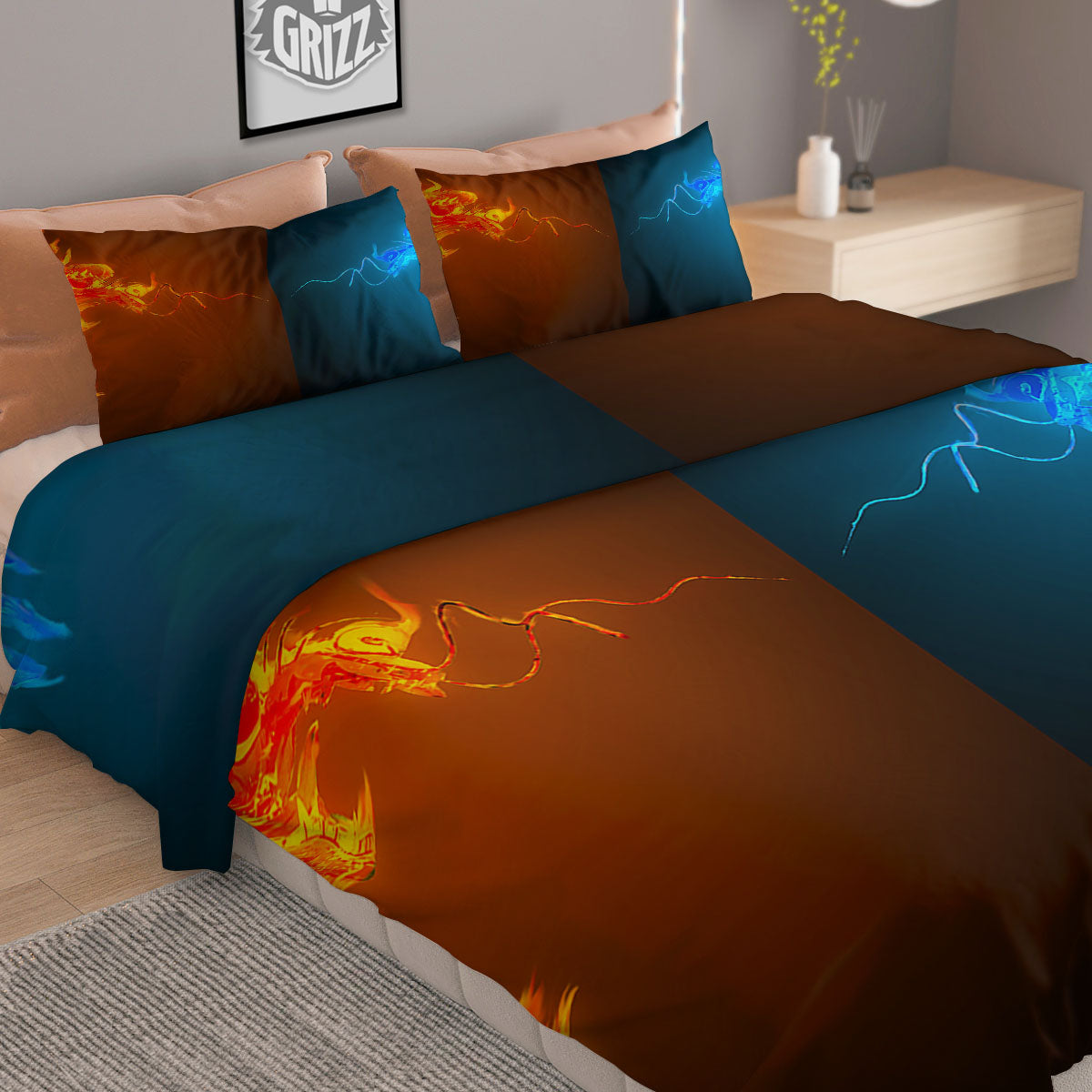 Dragons Ice And Fire Print Duvet Cover Bedding Set