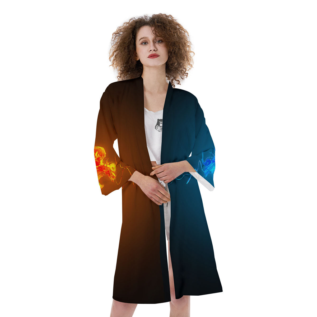 Dragons Ice And Fire Print Kimono-grizzshop