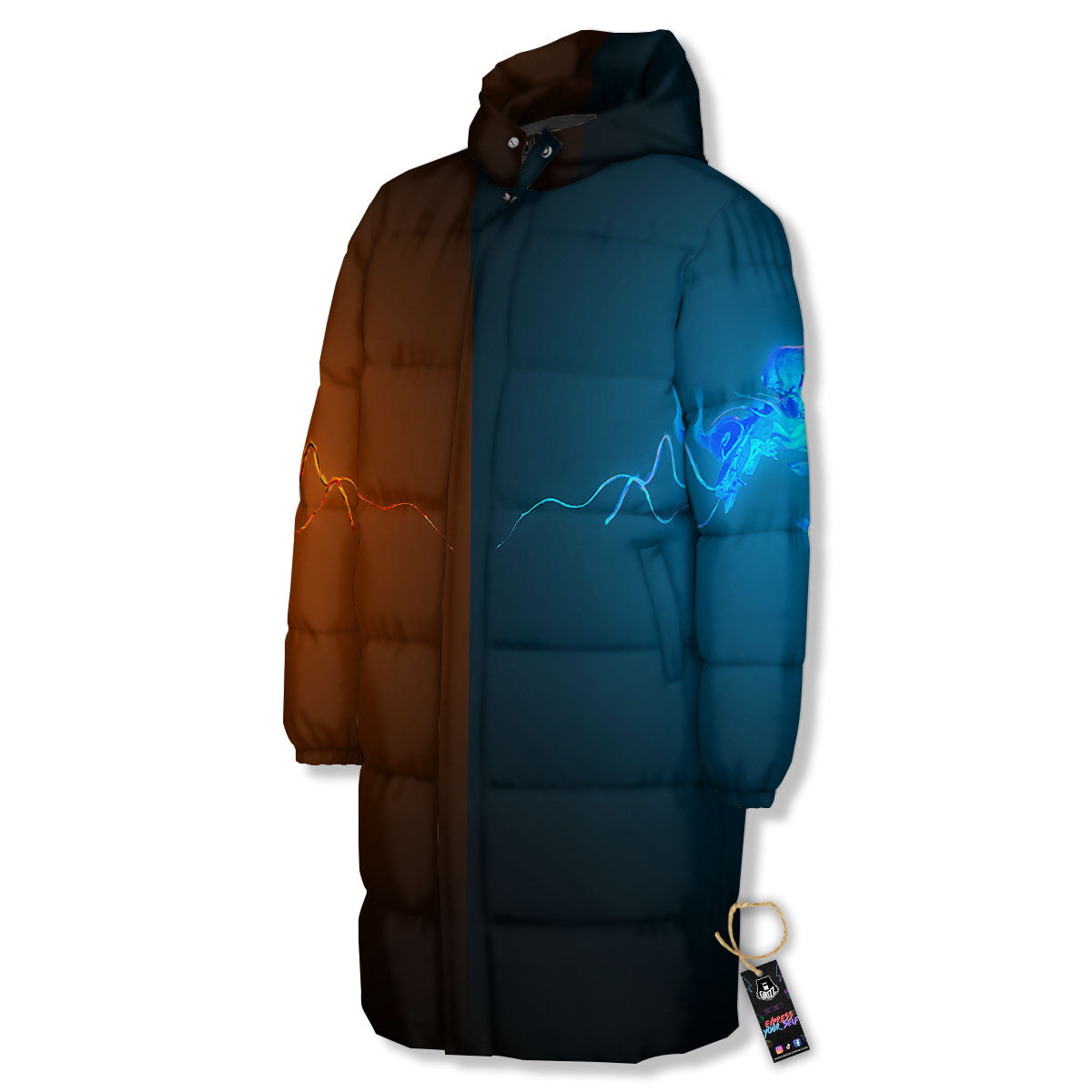 Dragons Ice And Fire Print Long Down Jacket-grizzshop